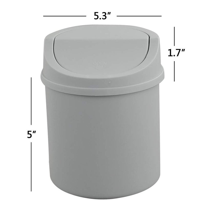 Fiazony Plastic Desktop Mini Trash Can with Swing Lid, Grey - Image 2